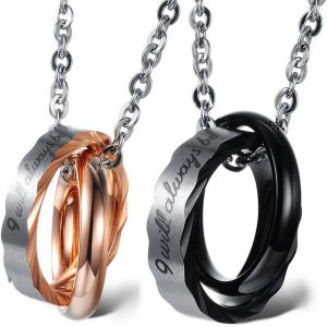 Kal-2 Pcs Collier Couple Personnalisé Pendentif Anneau Bague Entrelacé En Acier Inoxydable + Zircon Pour Homme Et Femme Ou Couples - Le Symbole De L'amitié,Cadeau Saint Valentin - Neuf