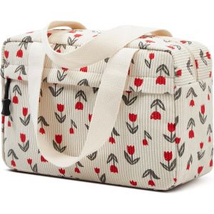 KALANKA-Grande trousse de toilette pour femme - Trousse de toilette de voyage - Trousse de maquillage en velours côtelé pour femme, Rouge tulipe - Neuf