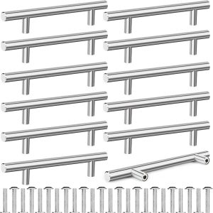 YUJTG-TUFA Lot de 12 Poignées Meuble, Acier Inoxydable Poignee de Meuble Cuisine, Poignée de Meuble en Métal, Acier Brossé Poignée en T pour Armoires de Cuisine, Meubles, Placards, Entraxe 128mm - Neuf