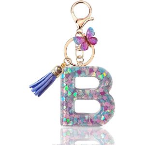 KAL-Porte Cl&eacute; Femme Nom Lettre Initiale Porte Clef Femme Porte-Cl&eacute;s Fille Keychain Alphabet Papillon Porte Cl&eacute; Voiture Cadeaux Copines - Neuf