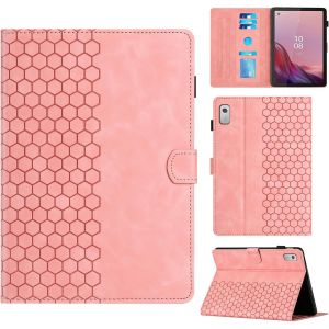 KAL-Coque Pour Lenovo Tab M9 2023 9 Pouces Mod&egrave;le Tb310Fu Bo&icirc;tier Avec Support Avec Fente Pour Carte, Motif Hexagonal Structur&eacute; Housse En Similicuir Pour Lenovo Tab M9 9"", Rose - Neuf