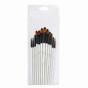 12 Pcs Pinceau De Peinture Set Perle Blanc Tige Aquarelle Propene Dessin Outil (Filbert Tip) - Neuf
