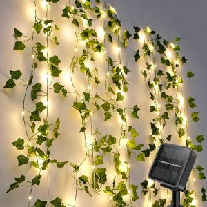 KAL-Guirlande Lumineuse Solaire Extérieure, Lierre Artificiel Guirlande Lumineuse Solaire 10M 100 Leds, Guirlande Guinguette Étanche 8 Modes Lumiere Décoration, Pour Jardin, Terrasse, Balcon, Fête - Neuf