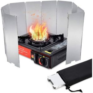 Pliage D'aluminium Pare-Brise, 10 Plaques De Camping En Plein Air De Pare-Brise, Ultra Léger Portable Poêle De Poêle De Camping, Pique-Nique, Cuisinière À Gaz, Etc - Neuf