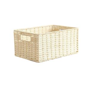 Panier de rangement tissé Panier avec poignée intégrée Corde en papier Panier Creamy-White - Neuf