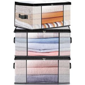 Kalanka-Lot De 3 Sacs De Rangement Vetement Transparente 60l U2013 Boîte De Rangement Sous Lit/Armoire,Housse Rangement Couette Organisateur De Placard, Pliable Avec Fermeture Éclair Et Poignées - Neuf