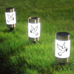 FABUR-Lampe Funéraire Solaire à LED: Lot de 3 Lanternes Funéraires à LED Blanches avec Autocollant Colombe de la Paix, Extérieur Bougies Funéraires Étanches Sans Flamme pour le Souvenir - Neuf