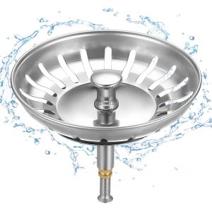 JGD-82 mm Bouchon Evier Cuisine - Filtre Evier Cuisine en Acier Inoxydable R&eacute;glable en Hauteur - Panier pour Bonde Evier Cuisine avec Fonctionnement Excentrique et Pop-up pour &eacute;viers de Cuisine - Neuf