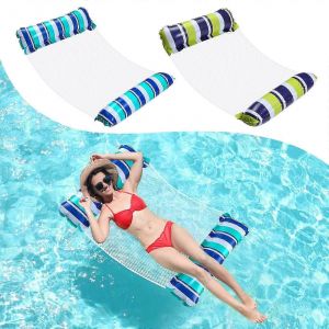 Lot de 2 hamacs gonflables pour piscine, matelas pneumatique léger et flottant 4 en 1, portable (bleu vert)-RD - Neuf