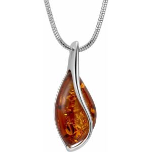 Collier Femme En Ambre Miel Et Argent 925 &Agrave; Longueur R&eacute;glable - Neuf