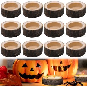 Kalanka-Lot De 12 Bougeoir Bois Naturel Personnalisé 6 Cm X 2,5 Cm,Petits Bougeoir De Noel En Bois À Décorer,Photophore Bois À Decorer Pour Table Noël Halloween Saint-Valentin Mariage Fête - Neuf