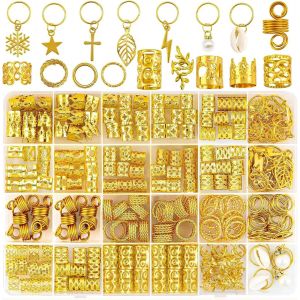 Kal-Dreadlocks Perles Métal Bijoux,260 Pièces Bijoux Cheveux Tresse Doré,Bijoux Cheveux Pour Tresses,Bijoux Pour Dreadlocks,Perles Dreadlocks Vintage Mode,Haarschmuck Mit Manschetten - Neuf