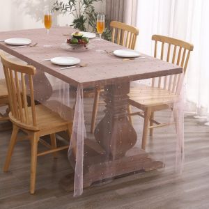 Ayuhr-Nappe De Mariage En Tulle Décorations D'arche De Table Décoration De Fête Prénuptiale Tissu En Maille Dentelle Perlée Mousseline D'anniversaire Prénatale Candy Bar Rose 140 X 260 Cm - Neuf