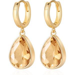 Boucles D'oreilles Créoles En Cristal Pour Femmes,Boucles D'oreilles Pendantes En Forme De Goutte D'eau En Cristal Scintillant Plaqué Or 18 Carats,Bijoux Cadeaux.[X2785] - Neuf
