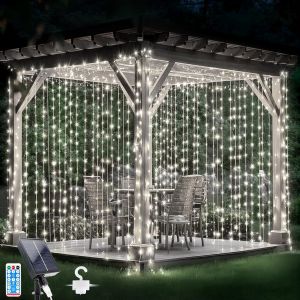 KAL-Guirlande Lumineuse Rideau Lumineux 300 Leds 3M*3M, 8 Modes D'Eclairage Dimmable Avec Télécommande Et Minuterie, Étanche Guirlande Lumineuse Fenêtre Decoration De Noël, Mariage, Fenêtre, Blanc - Neuf