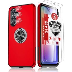 Store-Coque Pour Samsung Galaxy A54 5g Avec 2 Verre Trempé Vitre Protection,2 Protection Camera Et Anneau Telephone,Militaire Pc Et Tpu Silicone Etui Antichoc Housse Pour Samsung A 54-Rouge - Neuf