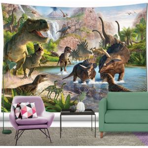 Tapisserie murale décorative Dinosaur Group Room ¿ 130 x 150 cm de large ¿ papier peint-tissu ¿ tapisserie murale esthétique ¿ décoration panoramique - Neuf