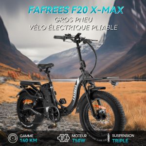 Fafrees F20 X-Max 750w Vélo Électrique 25 Km/H Avec 48v 30 Ah Batterie Amovible Autonomie 180-200km(Gris) - Neuf