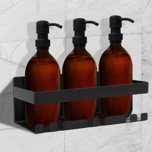 MEVRONISSHOP-tag&egrave;re Douche sans Per&ccedil;age &iquest; Support Douche Adh&eacute;sif 3M en Acier Inoxydable Noir &iquest; Porte Savon & Rangement Shampoing &iquest; &Eacute;tag&egrave;re Murale Salle de Bain & Organisateur sans Per&ccedil;age - Neuf