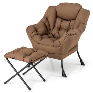Fauteuil paresseux avec ottoman 75 x 81 x 94,5 cm confort optimal assise ergonomique style contemporain en polyester marron Helloshop26 20_0012102 - Neuf