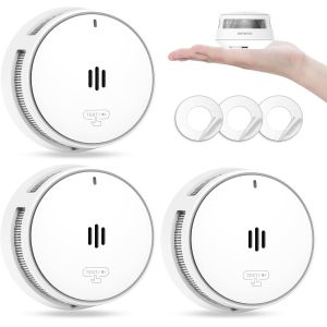 D&eacute;tecteur de fum&eacute;e, Pile de 10 Ans, d&eacute;tecteur de fum&eacute;e pour la Maison, d&eacute;tecteur de fum&eacute;e &agrave; Gros Bouton Test/Silence, Conforme &agrave; la Norme EN14604 (3 Pack) - Neuf
