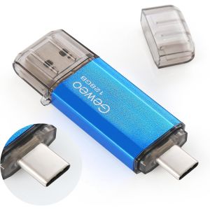 CL&eacute; USB 128Go, 2 en 1 OTG Flash Drive USB 2.0 Type C Pen Drive 128 Go Memory Stick pour Smartphone, PC, Ordinateur Portable Stockage de Donn&eacute;es (Bleu) - Neuf