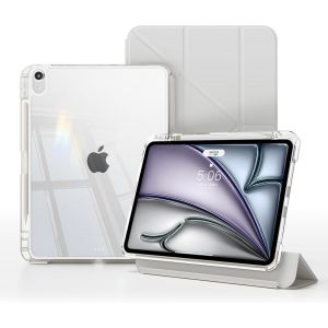 LORANKA-Y Fold &Eacute;tui pour iPad Air 11 inch M3/M2(2025/2024), iPad Air 5/4(2022/2020 5th/4th) avec Porte-Crayon, Fonction Support, Coque de Protection Transparente et Protection d'&eacute;cran en PU, Gris - Neuf