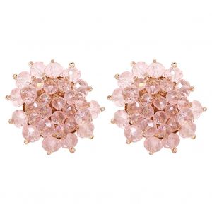 Boucles D'oreilles A Tige En Alliage Pour Femmes, Bijoux Tendance En Forme De Boule, Strass, Cadeau (Rose) - Neuf