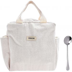 KALANKA-Sac Isotherme, Bo&icirc;te &agrave; Lunch Isotherme R&eacute;utilisable, Sac &agrave; Lunch 12 L L&eacute;ger et Spacieux pour les Pique-Niques, L'&eacute;cole Ou le Travail, avec une Cuill&egrave;re (Blanch&acirc;tre Velours C&ocirc;tel&eacute; Beige) - Neuf