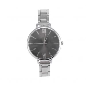 Femmes Analogique Rond Quartz Montre-Bracelet Grand Cadran Alliage Bande Montre-Bracelet (Noir Visage Argent) - Neuf