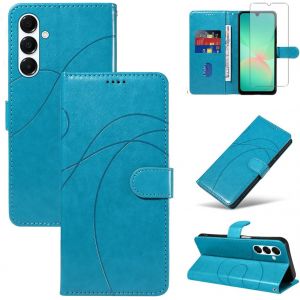 Sansh-Coque Pour Samsung Galaxy A26 5g Avec 1 Pièce Protection Écran En Verre Trempé, Housse Pu Cuir À Rabat Flip, Étui Support Et Portefeuille Fonction (Bleu Ciel) - Neuf