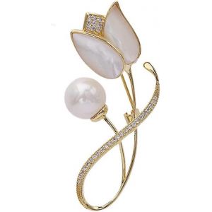 Coquille Tulipe Fleur Broche Broche Pour Les Femmes Filles Mode Cristal Délicat Perle Strass Broches Épinglettes Robe Élégante Accessoires - Neuf