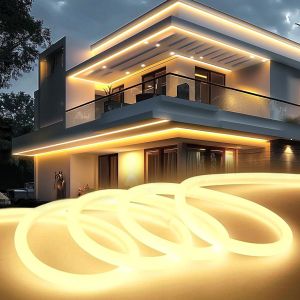 Ruban Led Néon Exterieur 5m Blanc Naturel, 220v Led Chambre Bande Lumière Intérieur Étanche Ip65 Lueur À 320° Bandeau Lumineuse 120 Leds/M Découpable Souple Corde Pour Maison, Salon, Cuisine - Neuf