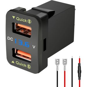 SJZG-Chargeur De Voiture Usb Qc3.0 Charge Rapide Convient Pour Toyota Cars Prise D'Alimentation Avec 2 Interfaces Trou De Commutation Affichage Led Tensiom&egrave;tre 12/24 V Mod&egrave;le Noir (33 X 23 Mm) - Neuf