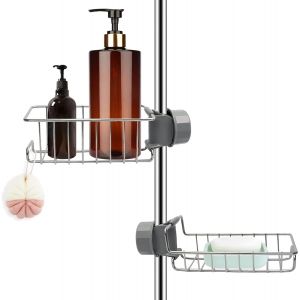 &Eacute;tag&egrave;re Douche Sans Percage Inox Argent Lot de 2, &Eacute;tag&egrave;re Salle de Bain Inoxydable pour Barre/Rail 18-27mm, Porte Savon/Shampooing Douche, Accessoire de rangement Cuisin - Neuf