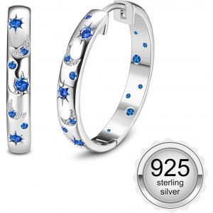 Kal-Boucles D'oreilles Femme Argent 925 Aiguilles D'oreille Hypoallerg&eacute;nique Creoles Argent Femme &Eacute;toile De Lune Mignon Creoles Zircone Cubique Cerceau Boucles D'oreilles Pour Femmes Girls - Neuf