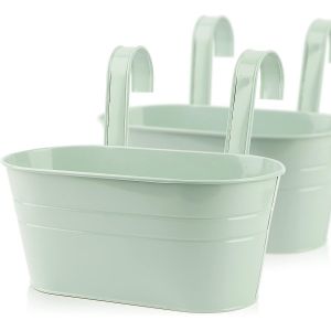 2PCS Pots de Fleurs &agrave; Suspendre M&eacute;tal avec Double Crochet Amovible Pot Plante Supendu pour D&eacute;coration Jardin Balcon Terrasse Int&eacute;rieur ou Ext&eacute;rieur&iquest;Gris Vert - Neuf