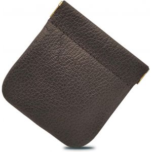 TRAHOO-Porte-monnaie en cuir v&eacute;ritable fabriqu&eacute; en Italie, sac de poche avec fermeture &agrave; ressort, porte-pi&egrave;ces et billets, portefeuille unisexe pour homme et femme &eacute;l&eacute;gant, marron, 9 x 9 - Neuf