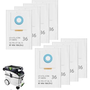 NouvelHorizonstore-Lot de 8 sacs d'aspirateur pour Festool CT 36 / CTM 36 E/CTL 36 E CLEANTEC Series, grande capacit&eacute;, sacs filtrants de rechange pour aspirateur SC FIS-CT 36 - Neuf