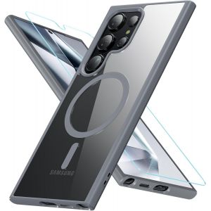Kal-Coque Pour Samsung Galaxy S24 Ultra 5g, Compatible Avec Magsafe Avec Verre Trempé, Magnétique Protection Samsung S24 Ultra Étui Arrière Housse Fine Antichoc Case Pour S24 Ultra, Gris - Neuf