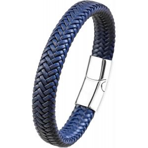 Eryi-Bracelet Cuir Homme Et Acier Inoxydable, Bracelets Style Tressé Pour Homme, Bijoux Cadeau Hommes Papa Papy, Bracelet Noir Marron Cuir Pour Hommes - Neuf
