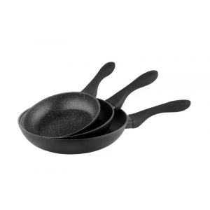 Haussmann Heritage Set De 3 Poêles 20/24/28cm(Noir) Anti-Adhésives Pour Tous Types De Cuisinières,Revêtement Type Pierre - Tous Feux Dont Induction - Sans Pfoa - Neuf
