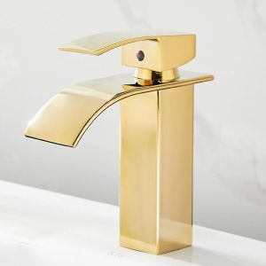 Robinet de salle de bain et de cuisine moderne, effet cascade, acier inoxydable, design élégant, mitigeur eau chaude et eau froide disponible, doré - Neuf