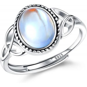 Kalanka-Bague Pierre De Lune Pour Femme Fille Bague Argent 925 Ajustable, Bague Triangle Celtique Zirconium, Ovale Rond Coeur Pierre Précieuse Bague Bijoux Pour Elle Avec Boîte Cadeau Bague - Neuf