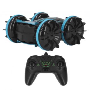 Voiture telecommandee 2,4 GHz, rotative a 360 degres, rechargeable par USB, jouet amphibie pour enfants, bleu - Neuf