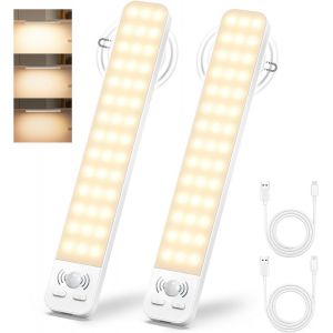 Lampe De Placard Lot De 2, Led Sous Meuble Cuisine 25cm 2000mah Rechargeable 6500k 42leds Lampe De Placard Détecteur De Mouvement Luminosité Réglable Sans Fil Pour Escalier Couloir Armoire - Neuf
