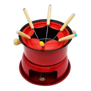 Mini caquelon à fondue en acier inoxydable rouge Fondue au fromage et au chocolat 6 fourchettes et caquelon amovible M - Neuf