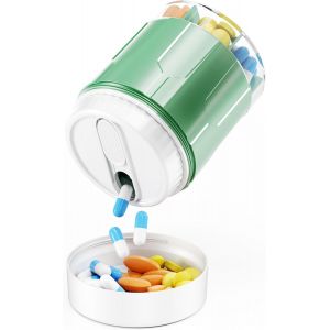 Pilulier Semainier 7 Jours,Semainier Medicament Rond 7 Compartiments,Facile À Ouvrir Et À Verser,Pillulier Semainier Matin Et Soir Portable Pour Vitamines,Médicaments Etc (Vert Olive) - Neuf