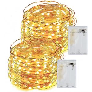 KAL-Guirlande Lumineuse Led Alimentée Par Piles, 12 M 120 Led Guirlande Lumineuse Intérieure En Fil De Cuivre Pour Fête, Jardin, Noël, Halloween, Mariage (Blanc Chaud) (Pack De 2) - Neuf