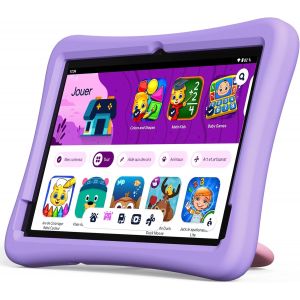 CHECARZHN--NO1-Tablette Pour Enfants 10"" Avec Android 14 Octa Core, 4 Go De Ram + 64 Go De Rom (1 To Tf) Avec Application De Sécurité Enfant, 6000 Mah, Wi-Fi, Bt 5.3, Avec Étui Eva - Lilas - Neuf